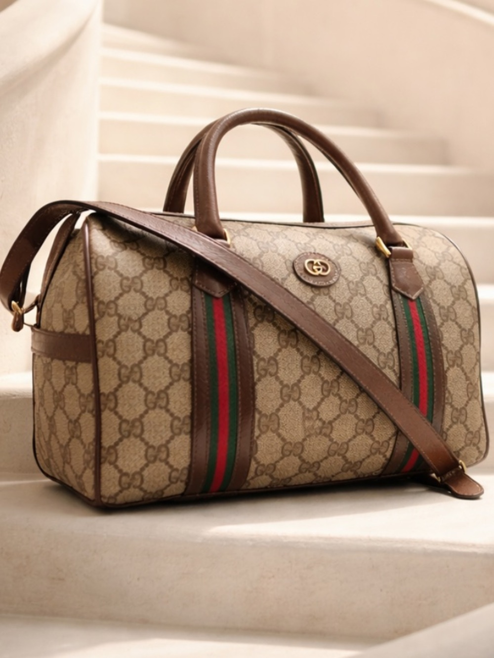 Authentic Gucci Boston Sherry Line Handbag/Shoulder Bag.